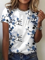 Floral Cotton-Blend Fit Boho T-Shirts