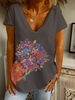Floral Cute V Neck T-Shirts - Noracora