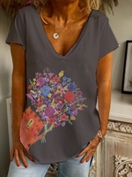 Floral Cute V Neck T-Shirts - Noracora