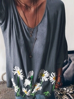 Floral Floral-Print Short Sleeve Blouses&shirts - Noracora