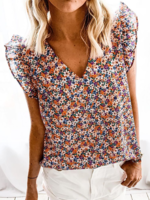 Floral Holiday V Neck T-Shirts - Noracora