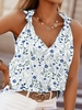 Floral Knot Front V Neck Casual Tanks & Camis