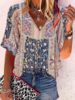 Floral Loose Vintage V Neck Half Sleeve T-Shirts