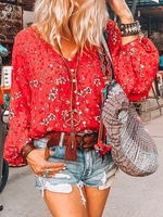 Floral-Print Balloon Sleeve Tops