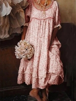 Floral Scoop Neckline 3/4 Sleeve Vintage Puffy Skirt