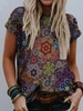 Floral Shift Casual Short Sleeve T-Shirts - Noracora