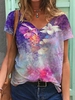 Floral Shift Short Sleeve V Neck T-Shirts - Noracora