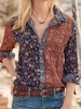 Floral Shirt Collar Vintage Polyester Fibre Blouses
