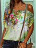 Floral Short Sleeve Cold Shoulder Shift T-Shirts - Noracora