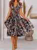 Floral V Neck Loosen Casual Midi
