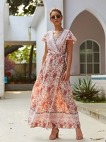 Floral V Neck Short Sleeve Shift Dresses