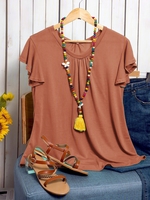 Frill Sleeve Crew Neck Basic Paneled System