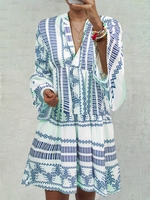 Geometric Bell Sleeve Holiday Causal Dresses