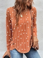 Geometric Casual Autumn Lightweight Micro-Elasticity Daily Jersey Long sleeve H-Line Tunic T-shirt for Women
