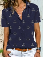 Geometric Casual Summer No Elasticity Short sleeve Regular H-Line Regular Shirt Collar Blouses for Women