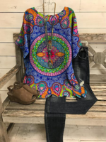 Geometric Crew Neck Holiday T-Shirts - Noracora