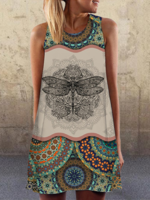 Geometric Printed Sleeveless Crew Neck Shorts - Noracora