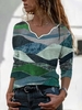 Geometric Printed V Neck Casual T-Shirts - Noracora