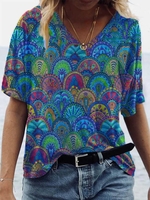 Geometric Short Sleeve Casual T-Shirts - Noracora