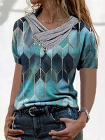 Geometric Short Sleeve Casual T-Shirts - Noracora