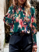 Geometric Spring/Fall Elegant Stand Collar Regular Fit Long Sleeve Regular Regular No Shirts for Women