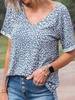 Gray Blue Leopard Printed Short Sleeve Casual T-Shirts - Noracora