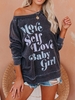 Gray Blue Printed Cotton-Blend Long Sleeve Round Neck Causal Tops - Noracora