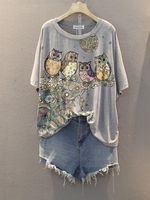 Gray Casual Cotton-Blend T-Shirts - Noracora