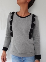 Gray Casual Cotton Round Neck Patchwork Tops - Noracora