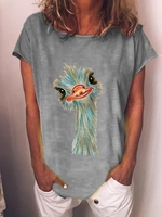 Gray Casual Crew Neck T-Shirts - Noracora