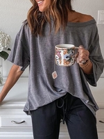 Gray Casual Plain T-Shirts - Noracora