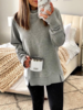 Gray Casual Turtleneck Cotton-Blend Casual Tunic Tops