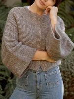 Gray Casual Woven Tencel O-Neck Cardigans - Noracora