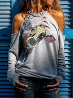 Gray Cotton-Blend Casual Causal Tops - Noracora