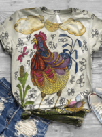 Gray Cotton-Blend Casual Crew Neck Printed T-Shirts - Noracora