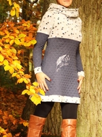 Gray Cotton-Blend Long Sleeve Geometric Hoodie Causal Dresses