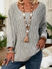 Gray Cotton-Blend Long Sleeve Shift Sweaters - Noracora