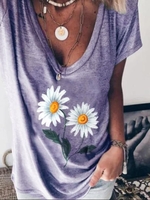 Gray Cotton-Blend Printed Short Sleeve T-Shirts - Noracora