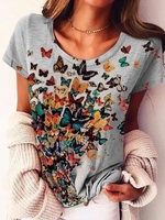 Gray Cotton-Blend Short Sleeve T-Shirts - Noracora