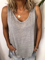 Gray Cotton-Blend V Neck Casual Tanks & Camis - Noracora