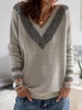 Gray Cotton Long Sleeve Casual V Neck Sweaters - Noracora