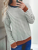 Gray Cotton Long Sleeve Crew Neck Tops - Noracora