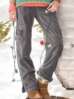 Gray Cotton Plain Casual Bottoms