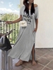 Gray Cotton Short Sleeve Causal Dresses