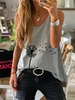Gray Crew Neck Floral-Print Casual Tanks & Camis - Noracora