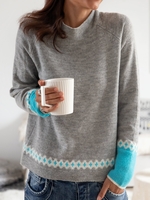 Gray Long Sleeve Acrylic Sweaters - Noracora