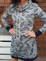 Gray Long Sleeve Leaf Cotton Causal Dresses
