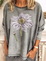 Gray Long Sleeve Shift Causal Tops - Noracora