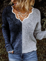 Gray Long Sleeve Sweet Wool Blend Sweaters - Noracora