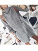 Gray Plain Cotton Long Sleeve Turtleneck Linen Maxi Dresses